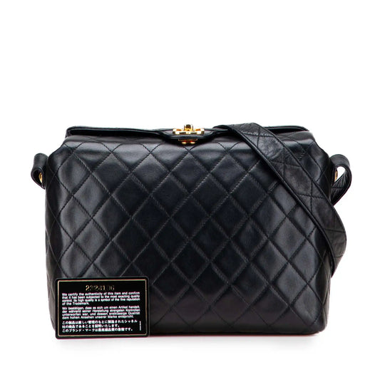 Chanel CC Crossbody Bag Black Chevron Lambskin