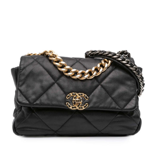 Chanel 19 Flap Large Black Lambskin Gold Ruthenium