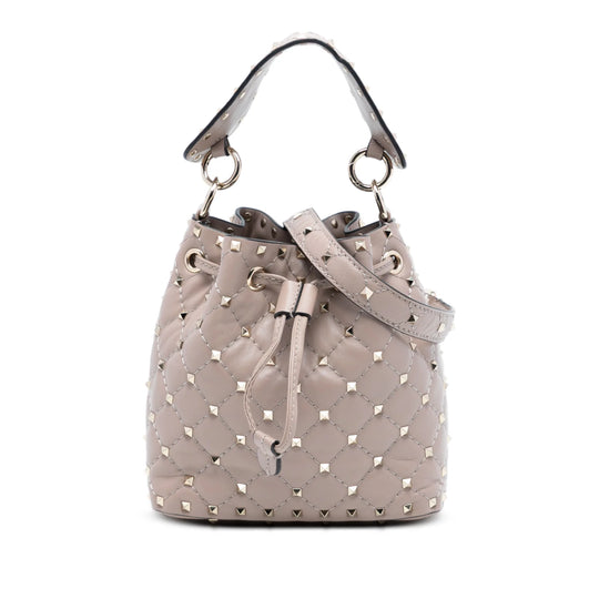 Valentino Spike Bucket Bag Small Brown Rockstud Leather
