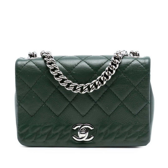 Chanel Chain Flap Green Embossed Calfskin Silver